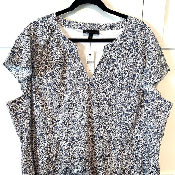 NWT Lane Bryant White and‎ Blue Cotton Floral Dress in Size 24 - Picture 3 of 11